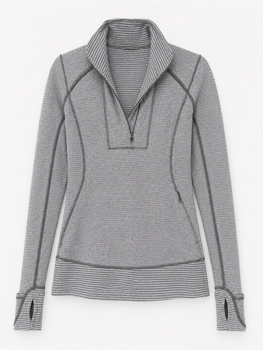 Lululemon Heather Grey Striped Funnel Neck Pullover – Size 10